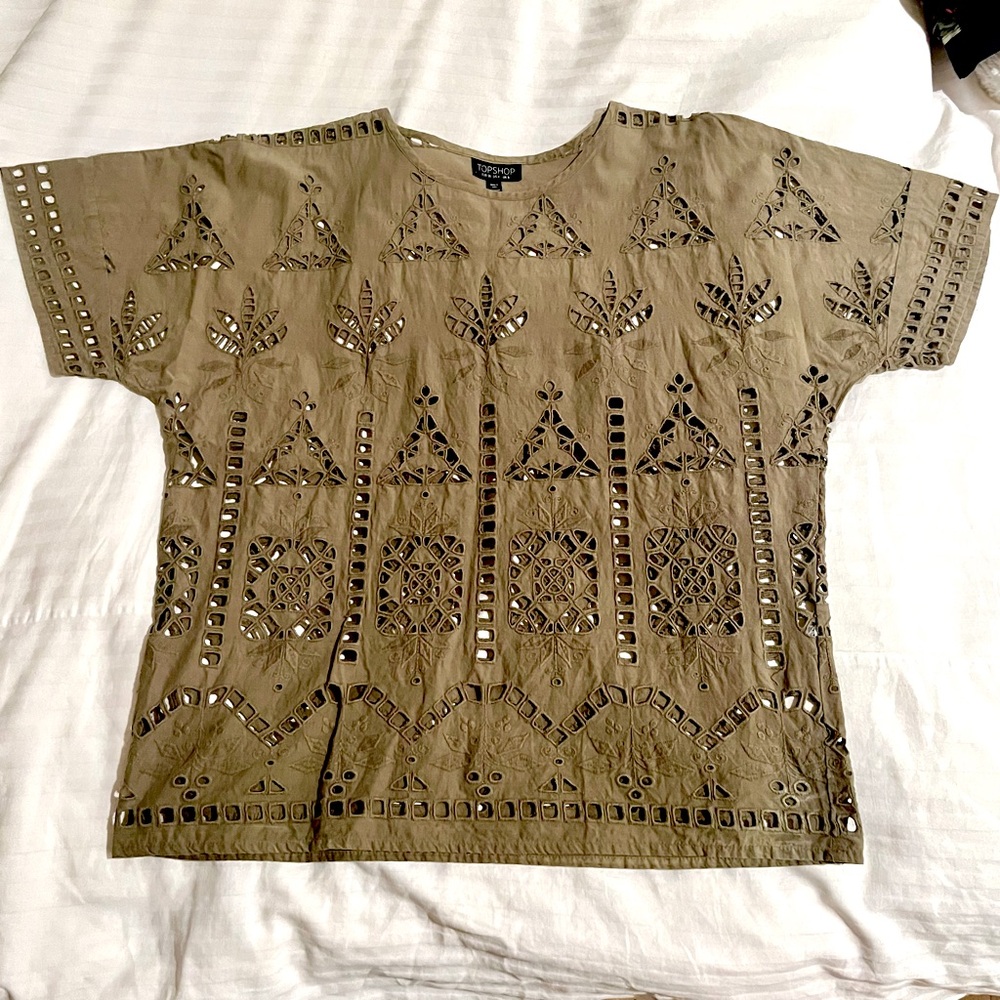 Topshop Eyelet Cutout Embroidered Blouse